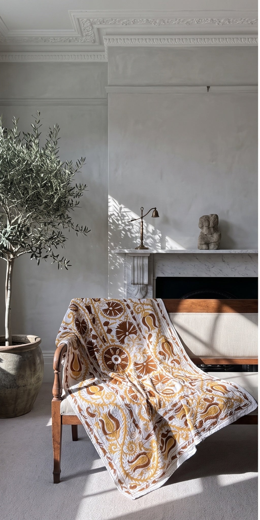 Plaid Suzani en coton brodé main Whispering Dawn