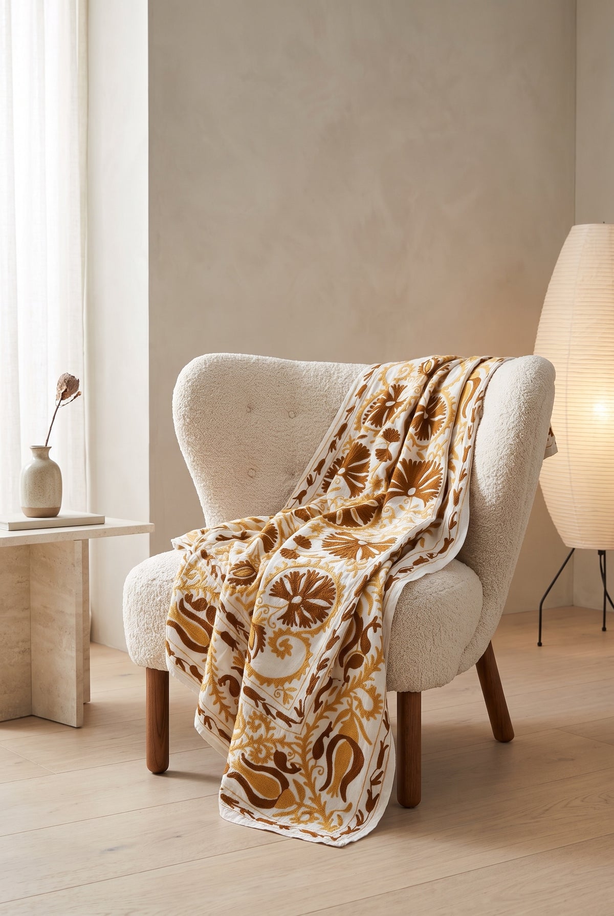 Plaid Suzani en coton brodé main Whispering Dawn