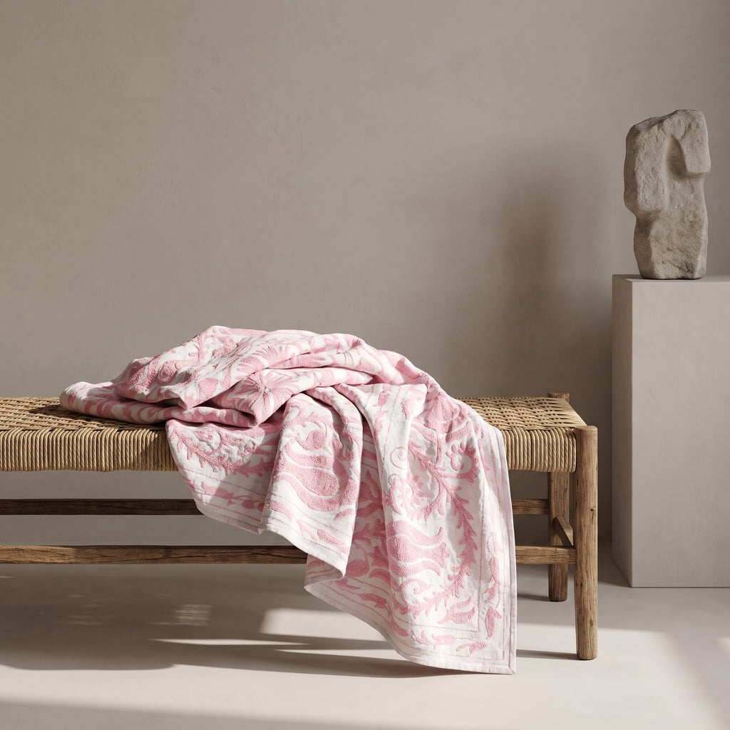 Garden Bloom Hand-Embroidered Cotton Suzani Throw
