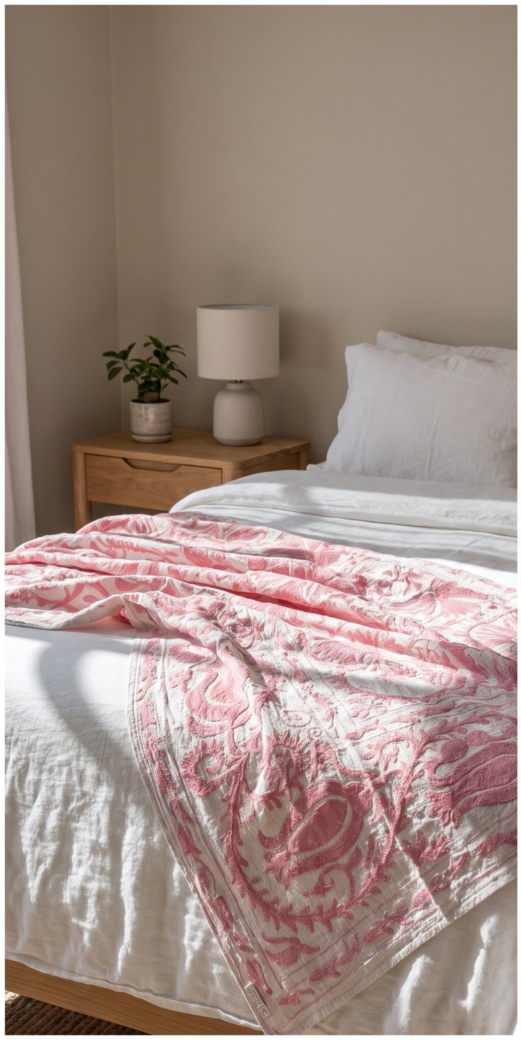 Garden Bloom Hand-Embroidered Cotton Suzani Throw