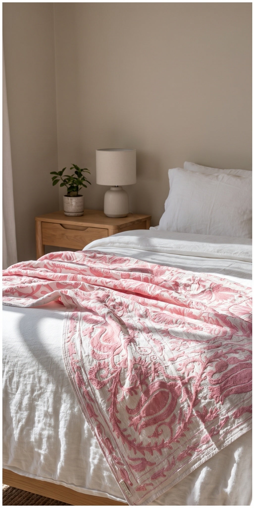 Garden Bloom Hand-Embroidered Cotton Suzani Throw