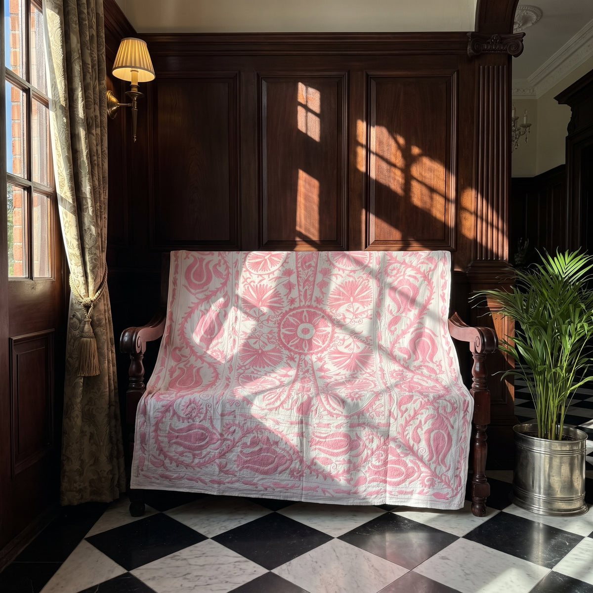 Garden Bloom Hand-Embroidered Cotton Suzani Throw