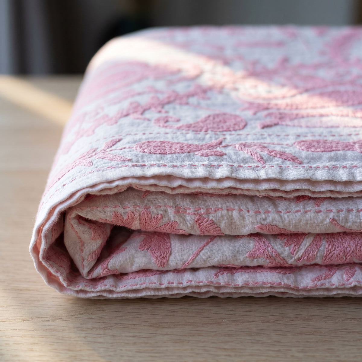 Garden Bloom Hand-Embroidered Cotton Suzani Throw