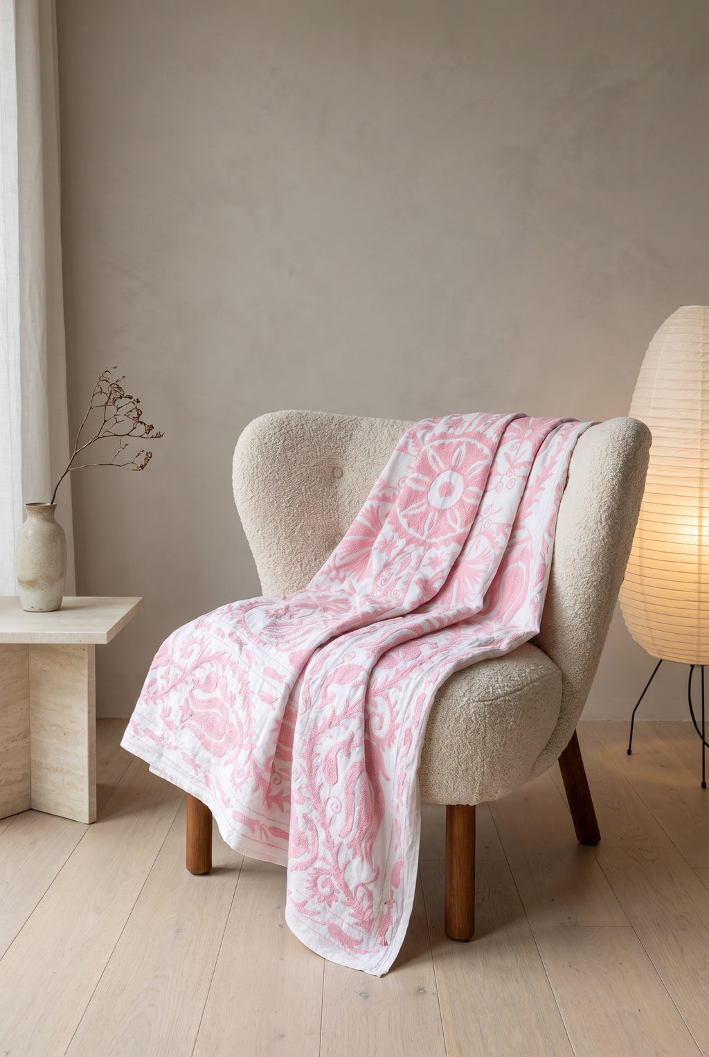 Garden Bloom Hand-Embroidered Cotton Suzani Throw