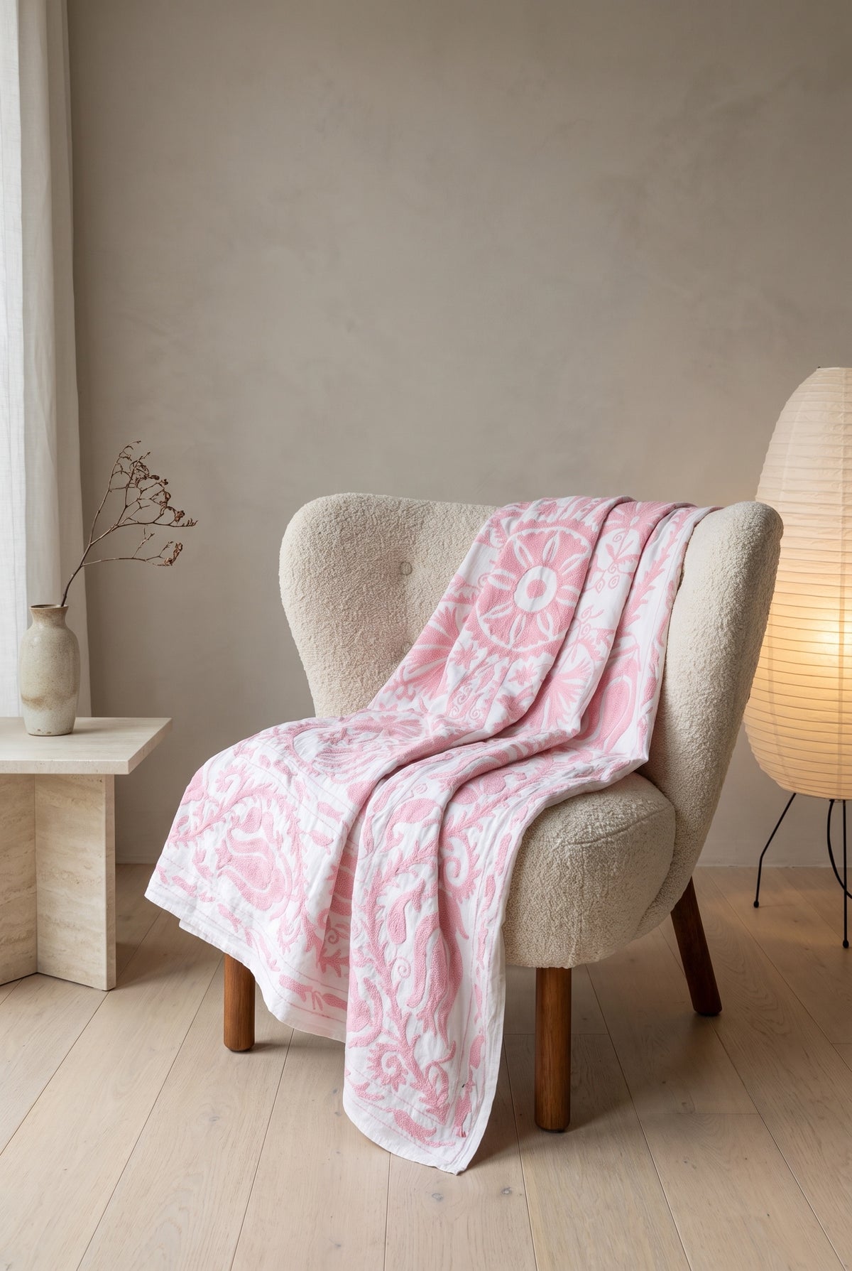 Garden Bloom Hand-Embroidered Cotton Suzani Throw
