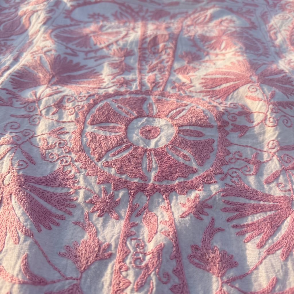 Garden Bloom Hand-Embroidered Cotton Suzani Throw