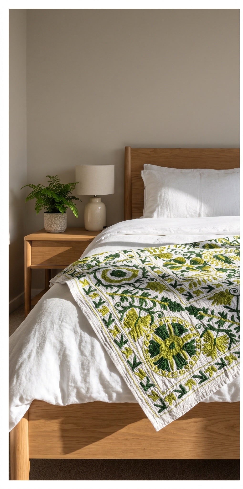 Whisper Mist Hand-Embroidered Cotton Suzani Throw