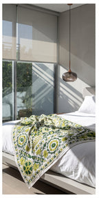Whisper Mist Hand-Embroidered Cotton Suzani Throw