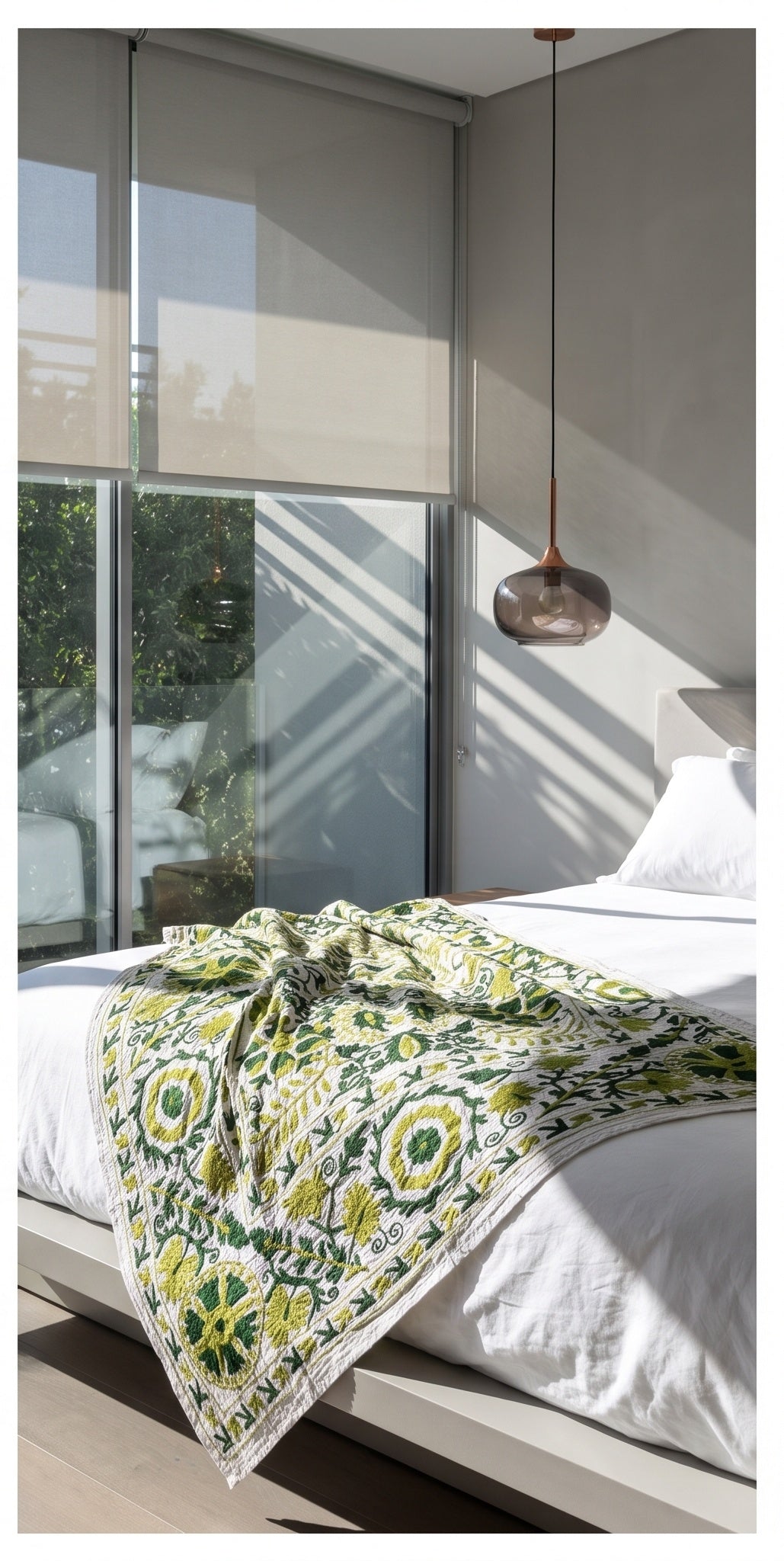 Whisper Mist Hand-Embroidered Cotton Suzani Throw