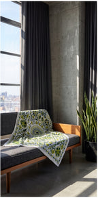 Whisper Mist Hand-Embroidered Cotton Suzani Throw