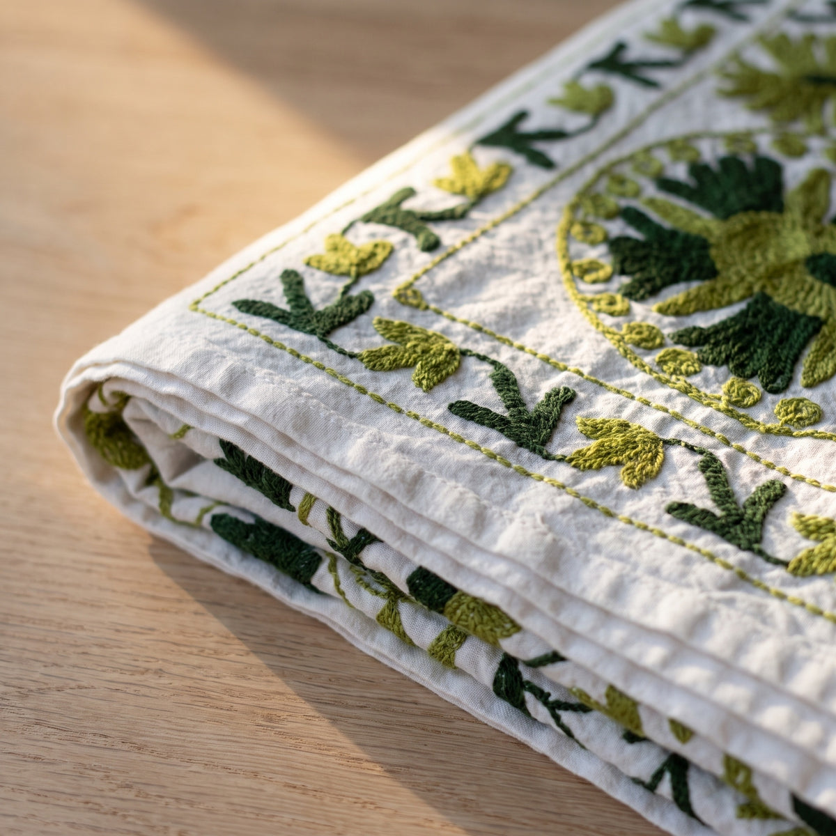 Whisper Mist Hand-Embroidered Cotton Suzani Throw