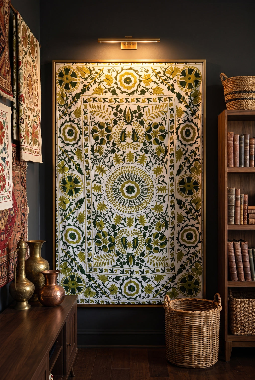 Whisper Mist Hand-Embroidered Cotton Suzani Throw