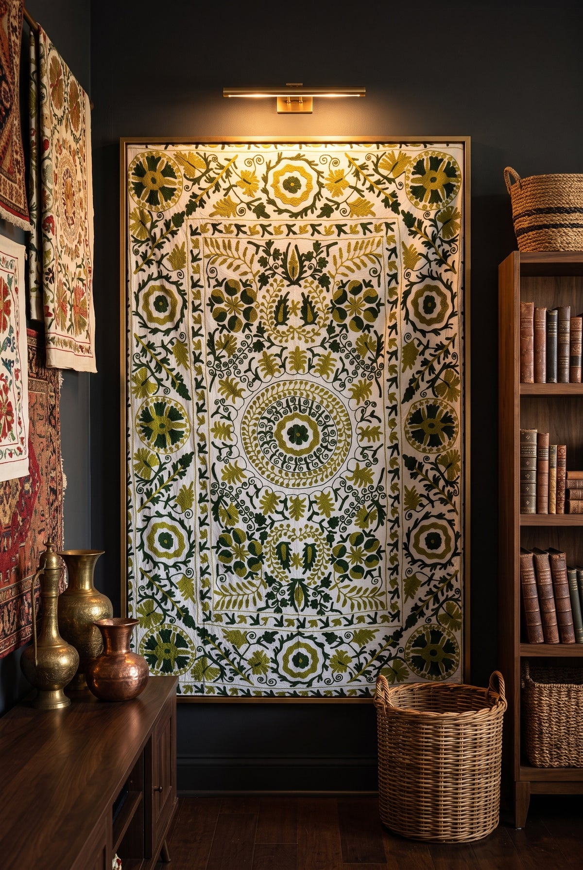 Whisper Mist Hand-Embroidered Cotton Suzani Throw