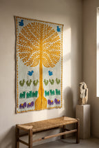 Serene Lotus Kantha Appliqué Pure Cotton Wall Hanging — styled room arrangement