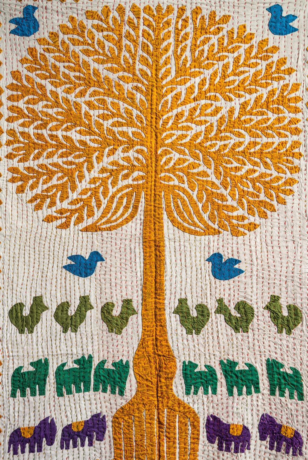 Serene Lotus Kantha Appliqué Pure Cotton Wall Hanging — close-up of Kantha stitching and appliqué
