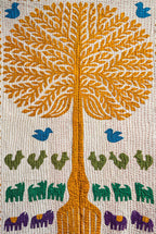 Serene Lotus Kantha Appliqué Pure Cotton Wall Hanging — close-up of Kantha stitching and appliqué