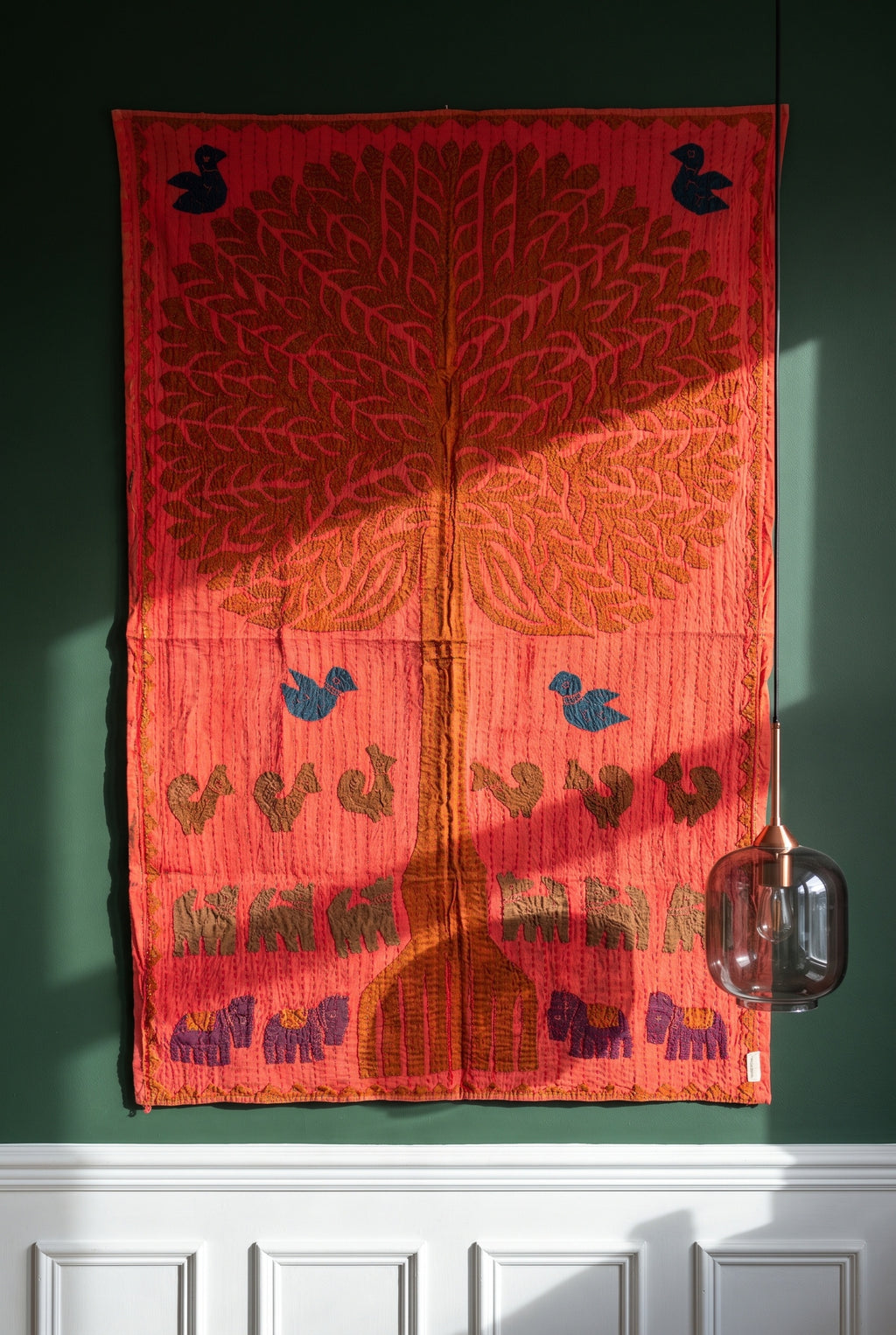Sylvan Maple Kantha Appliqué Pure Cotton Wall Hanging — interior styling photograph