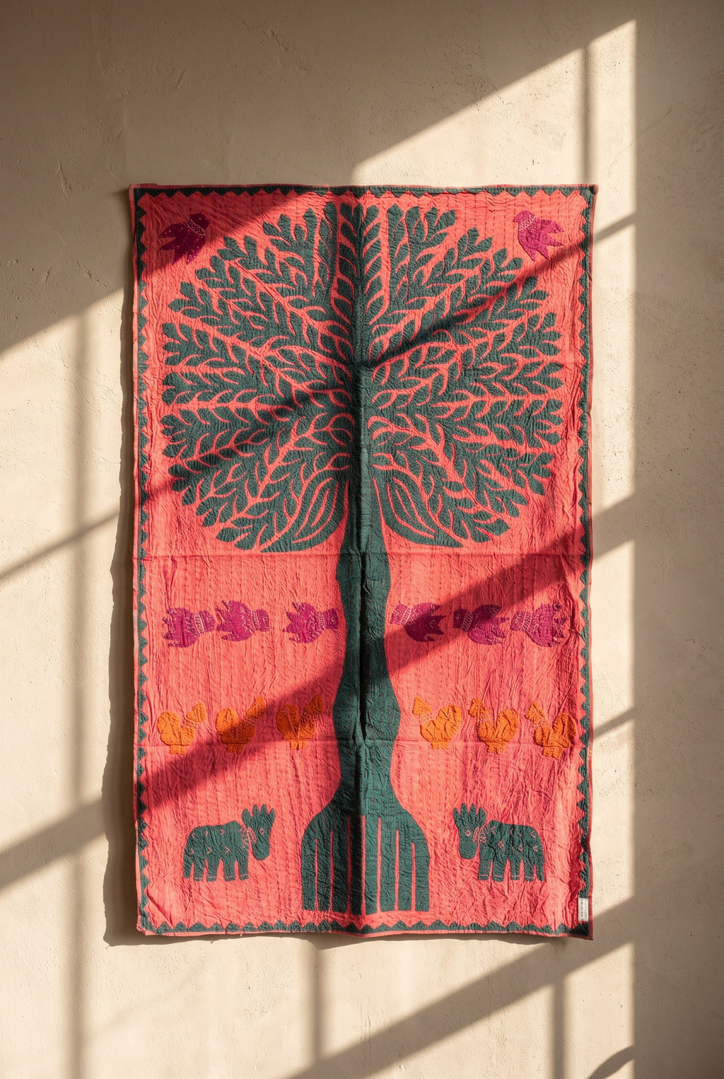 Maple Hush Kantha Appliqué Pure Cotton Wall Hanging — decorative wall layout