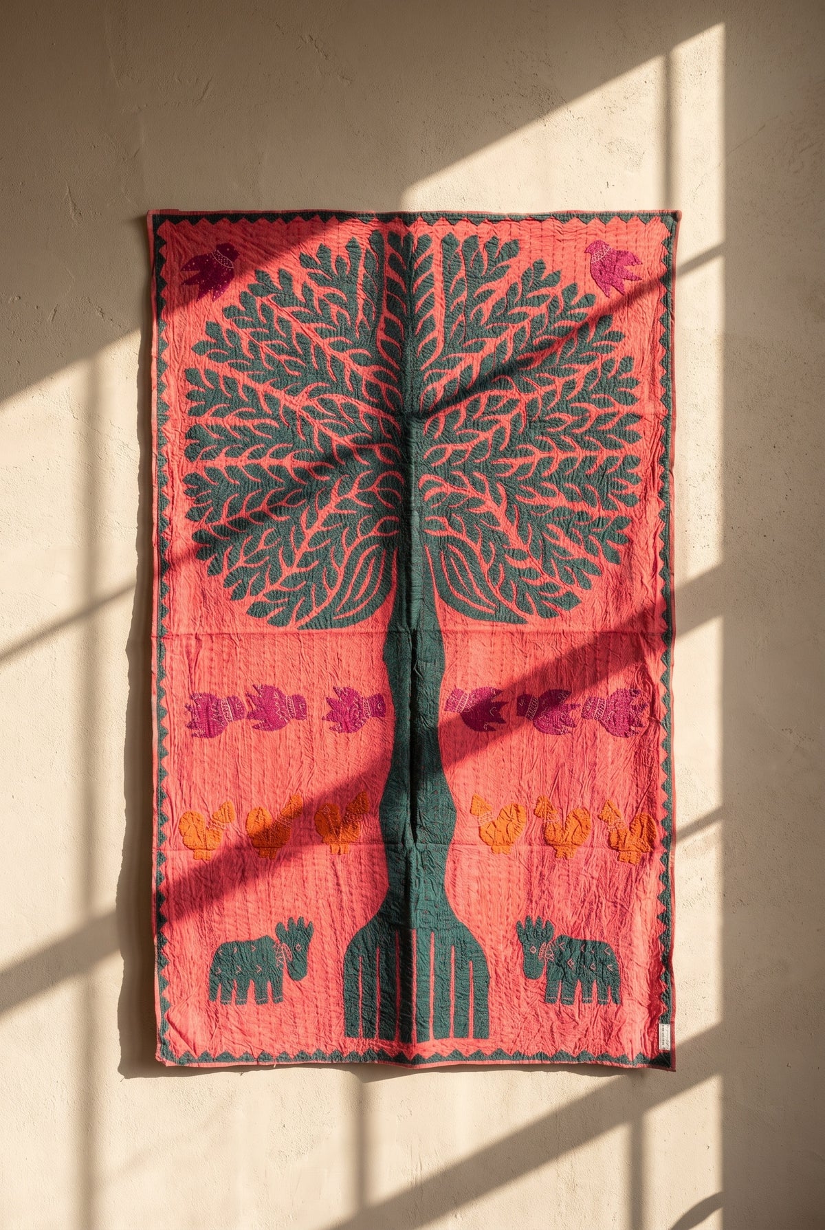 Maple Hush Kantha Appliqué Pure Cotton Wall Hanging — decorative wall layout
