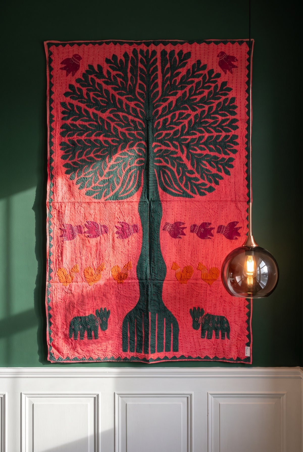 Maple Hush Kantha Appliqué Pure Cotton Wall Hanging — interior styling photograph