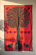 Maple Hush Kantha Appliqué Pure Cotton Wall Hanging — textile display on wall