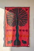 Maple Hush Kantha Appliqué Pure Cotton Wall Hanging — full hanging in studio view