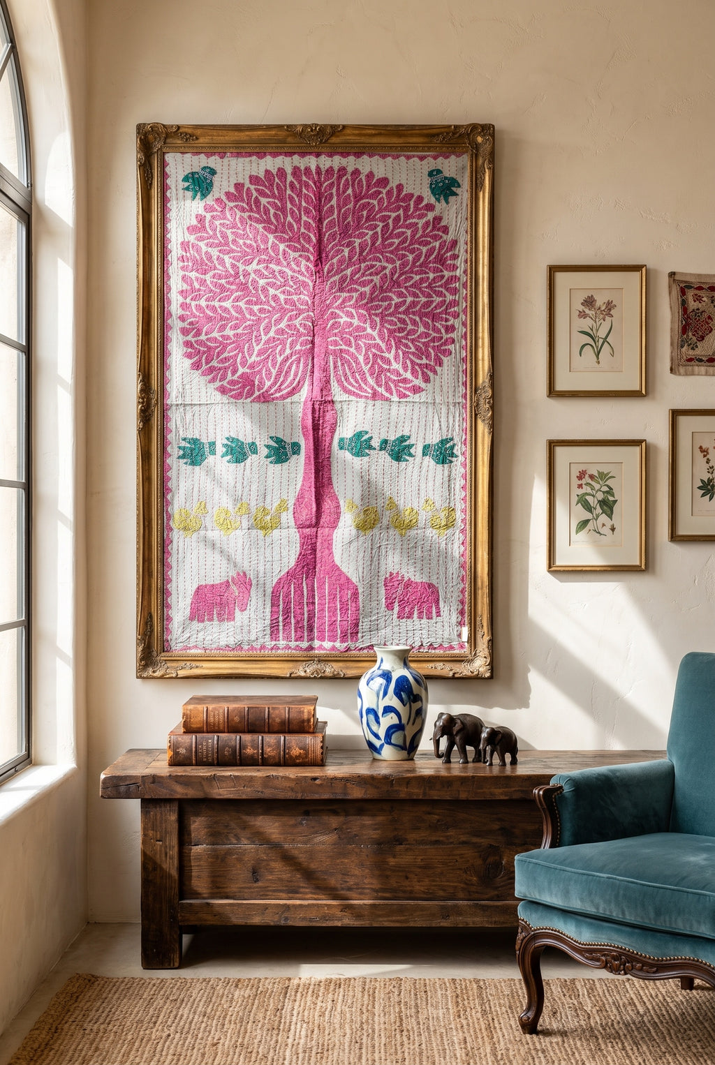 Hearth Terracotta Kantha Appliqué Pure Cotton Wall Hanging — styled wall hanging in room