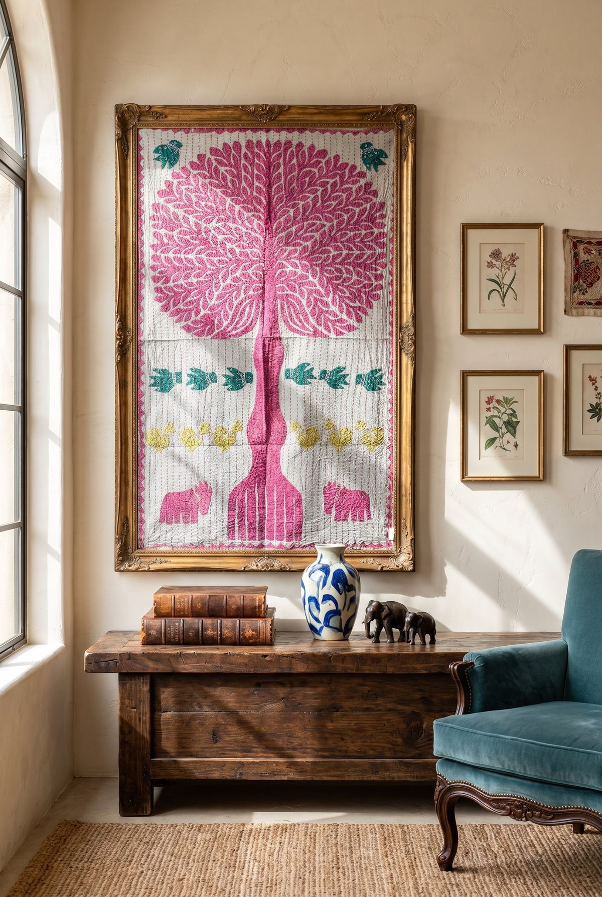 Hearth Terracotta Kantha Appliqué Pure Cotton Wall Hanging — styled wall hanging in room