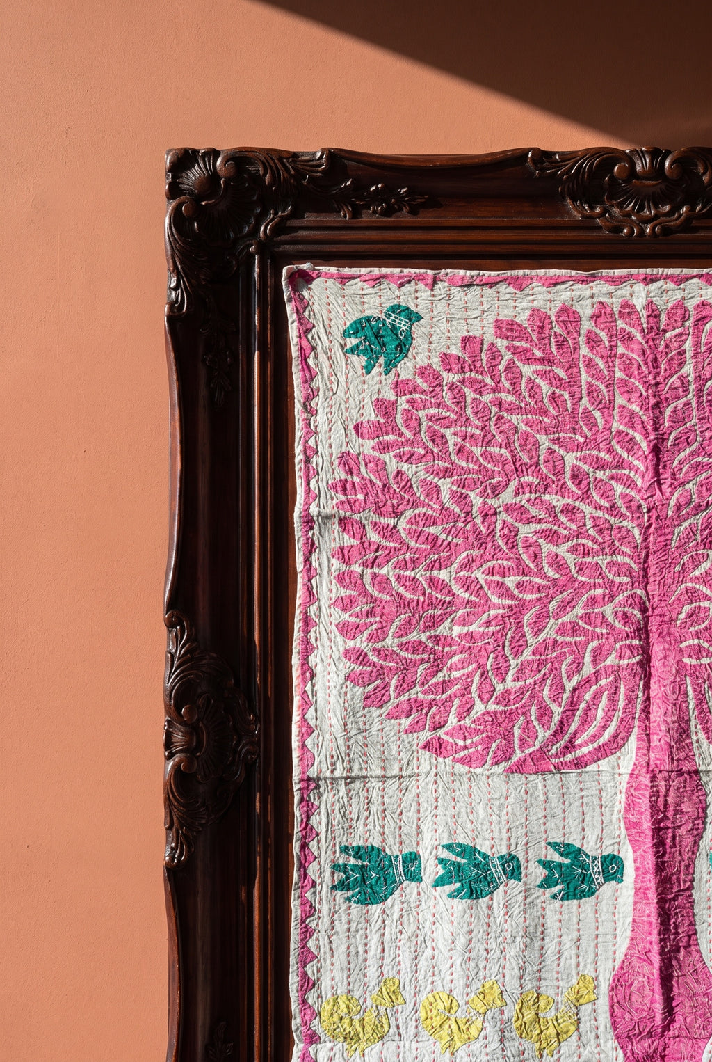 Hearth Terracotta Kantha Appliqué Pure Cotton Wall Hanging — wall art styling detail
