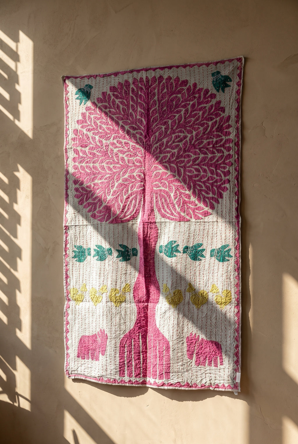 Hearth Terracotta Kantha Appliqué Pure Cotton Wall Hanging — decorative wall layout