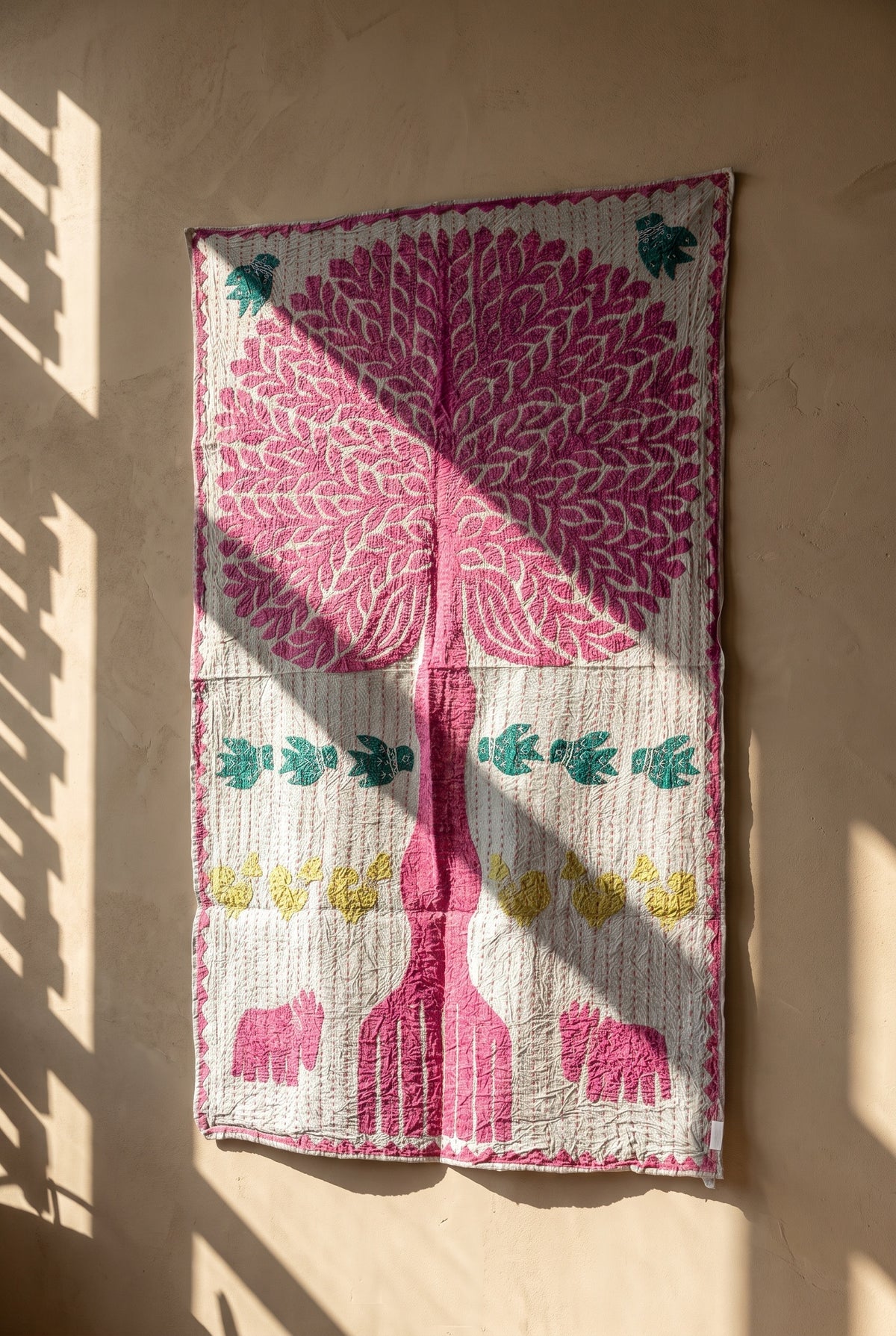 Hearth Terracotta Kantha Appliqué Pure Cotton Wall Hanging — decorative wall layout