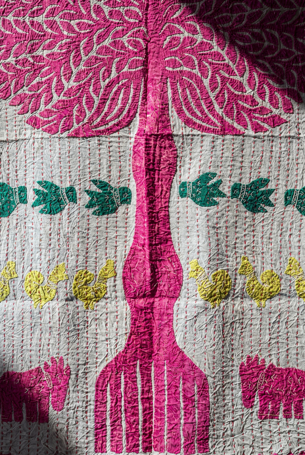 Hearth Terracotta Kantha Appliqué Pure Cotton Wall Hanging — close-up of Kantha stitching and appliqué