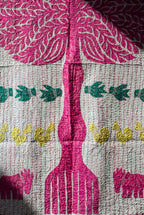 Hearth Terracotta Kantha Appliqué Pure Cotton Wall Hanging — close-up of Kantha stitching and appliqué