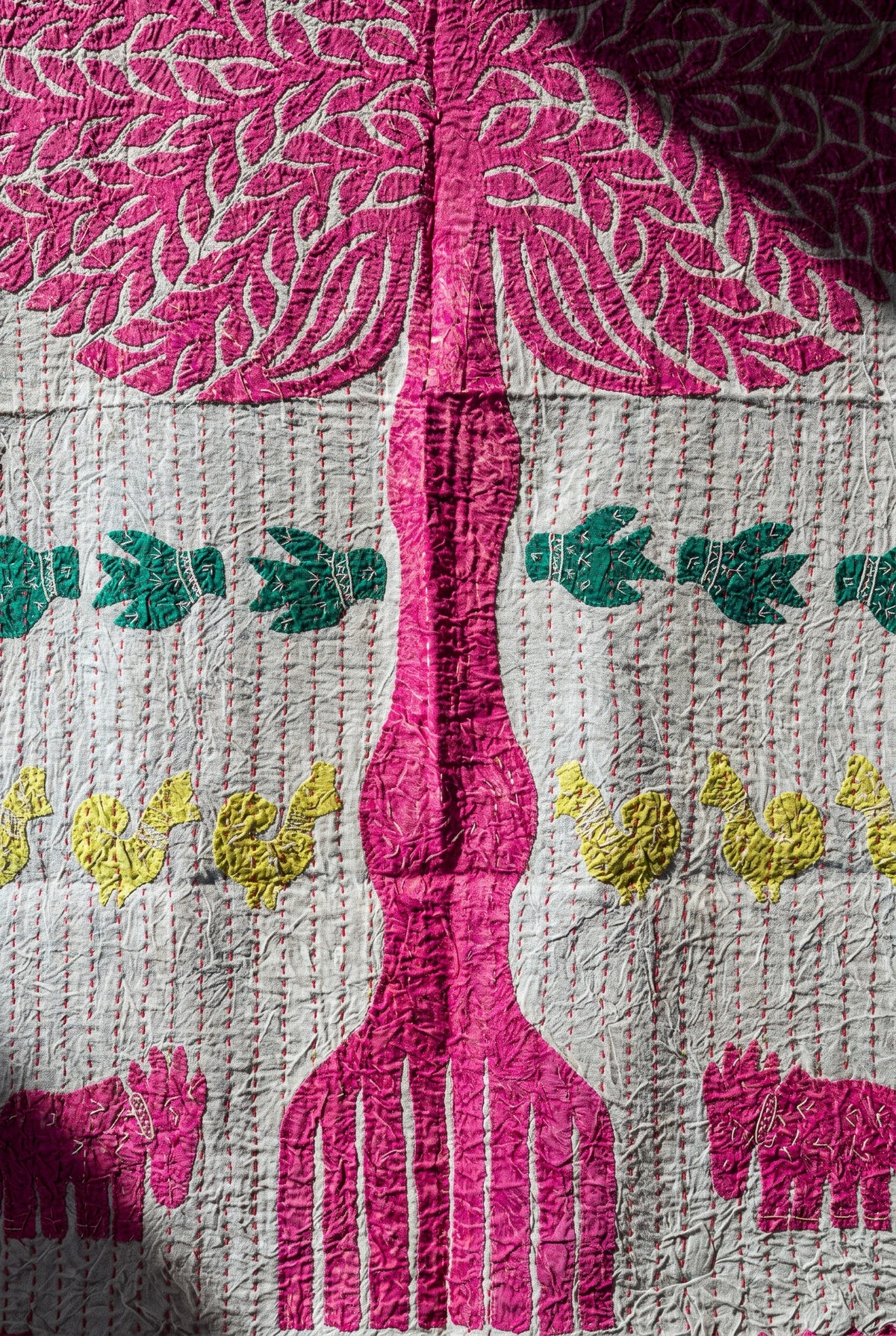 Hearth Terracotta Kantha Appliqué Pure Cotton Wall Hanging — close-up of Kantha stitching and appliqué