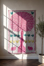 Hearth Terracotta Kantha Appliqué Pure Cotton Wall Hanging — wall hanging near window