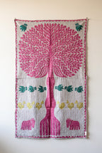 Hearth Terracotta Kantha Appliqué Pure Cotton Wall Hanging — full hanging in studio view