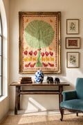 Serene Dawn Kantha Appliqué Pure Cotton Wall Hanging — styled wall hanging in room