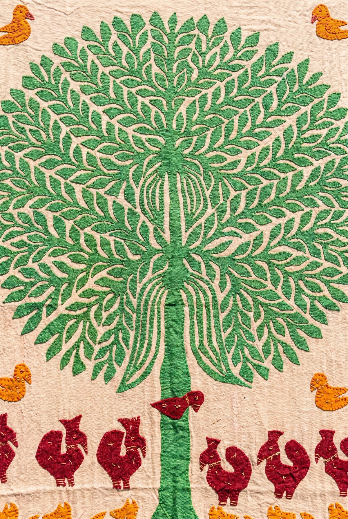 Serene Dawn Kantha Appliqué Pure Cotton Wall Hanging — close-up of Kantha stitching and appliqué