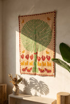 Serene Dawn Kantha Appliqué Pure Cotton Wall Hanging — textile display on wall