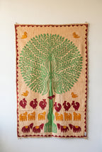 Serene Dawn Kantha Appliqué Pure Cotton Wall Hanging — full hanging in studio view