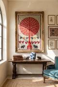 Whisper Mist Kantha Appliqué Pure Cotton Wall Hanging — styled wall hanging in room