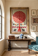 Whisper Mist Kantha Appliqué Pure Cotton Wall Hanging — styled wall hanging in room