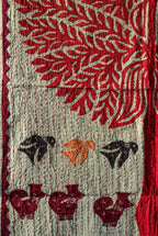 Whisper Mist Kantha Appliqué Pure Cotton Wall Hanging — close-up of Kantha stitching and appliqué