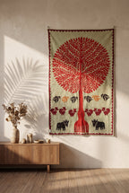 Whisper Mist Kantha Appliqué Pure Cotton Wall Hanging — textile display on wall