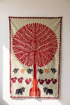 Whisper Mist Kantha Appliqué Pure Cotton Wall Hanging — full hanging in studio view