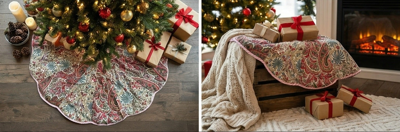 Vintage Paisley Bloom Christmas Tree Skirt