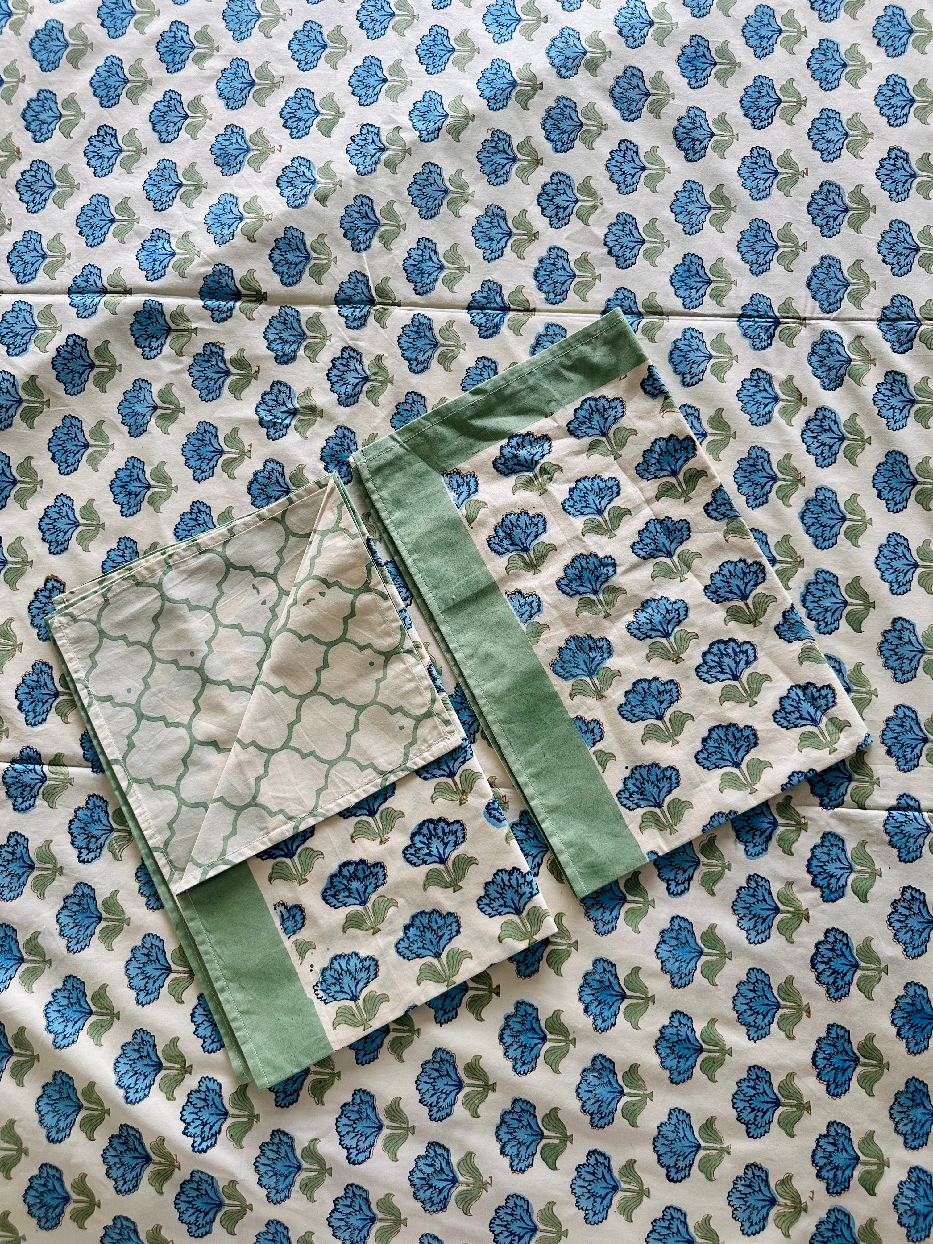 Indigo Bloom Hand Block Printed KING Bedsheet