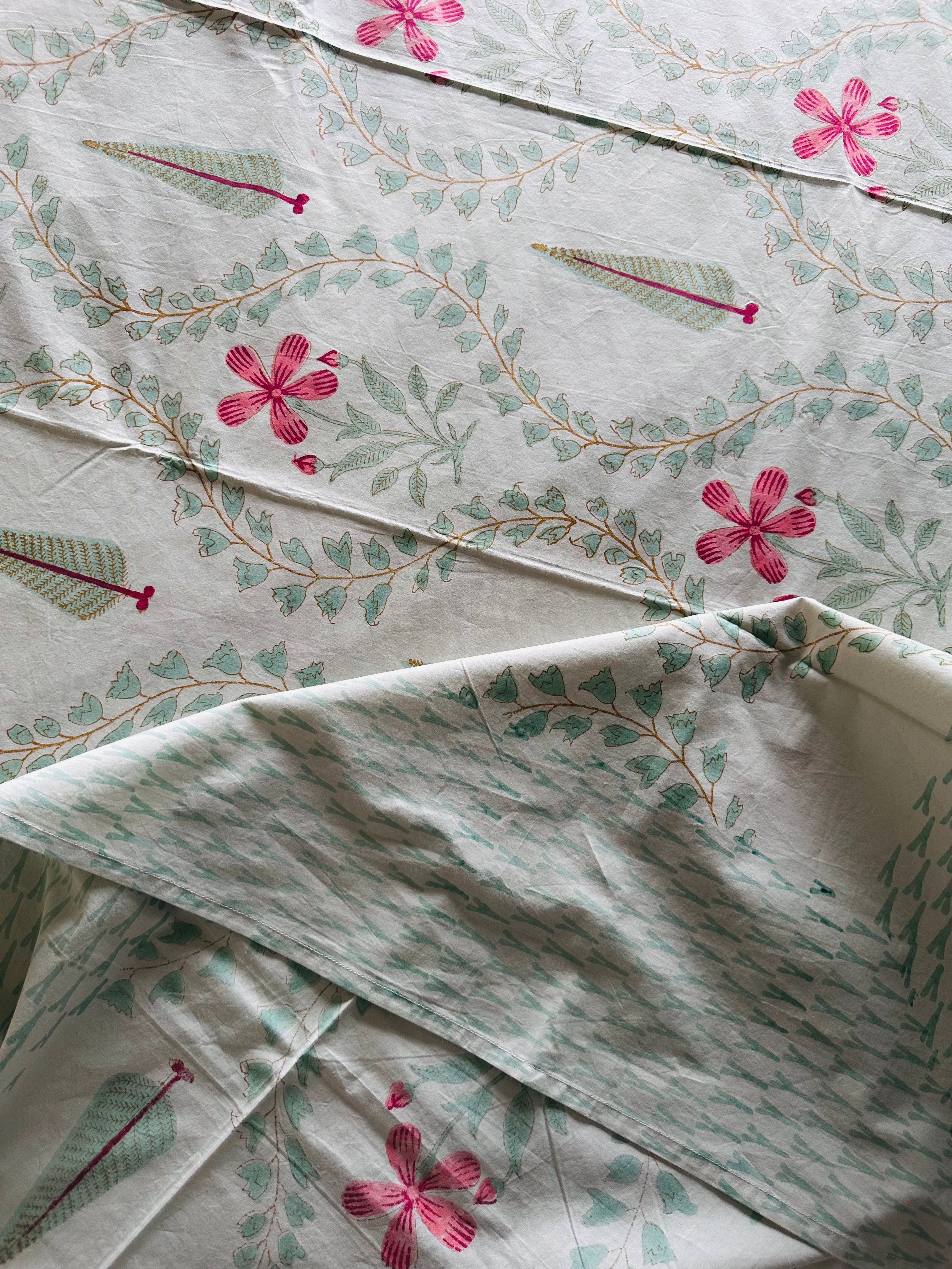 Radiant Bloom Hand Block Printed KING Bedsheet