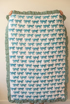 Elephant Meadow reversible cotton baby blanket, side one, catalog hold