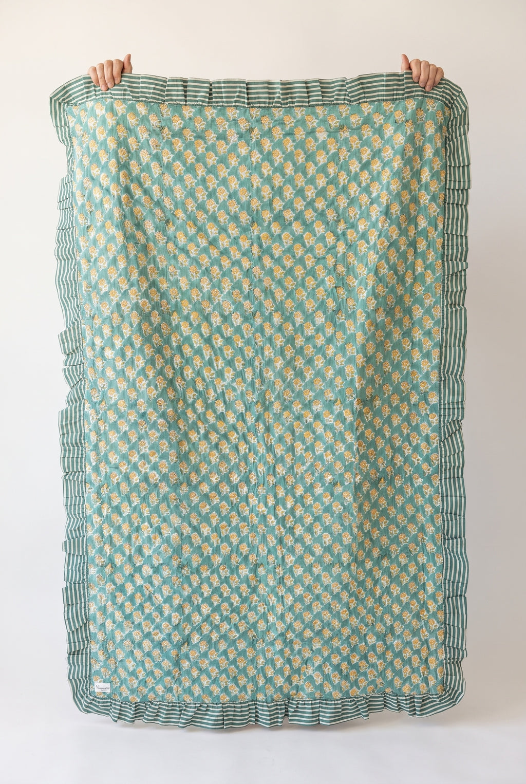 Elephant Meadow reversible cotton baby blanket, side two, catalog hold